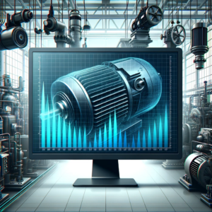 Illustration d'un moteur industriel avec graphiques vibratoires sur écran