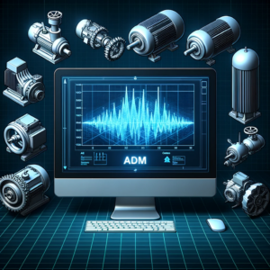 Equipements industriels avec écran affichant un graphique d'analyse vibratoire signé ADM.