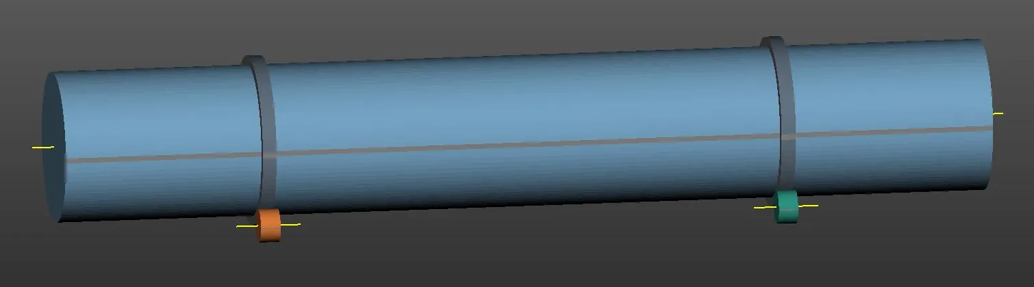 Modélisation du tube, des bandages et des galets visibles